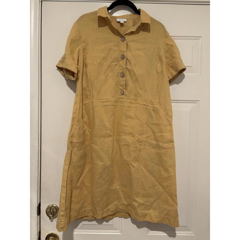 Women's sz S J Jill mustard casual linen short sleeve shirt dress #1045